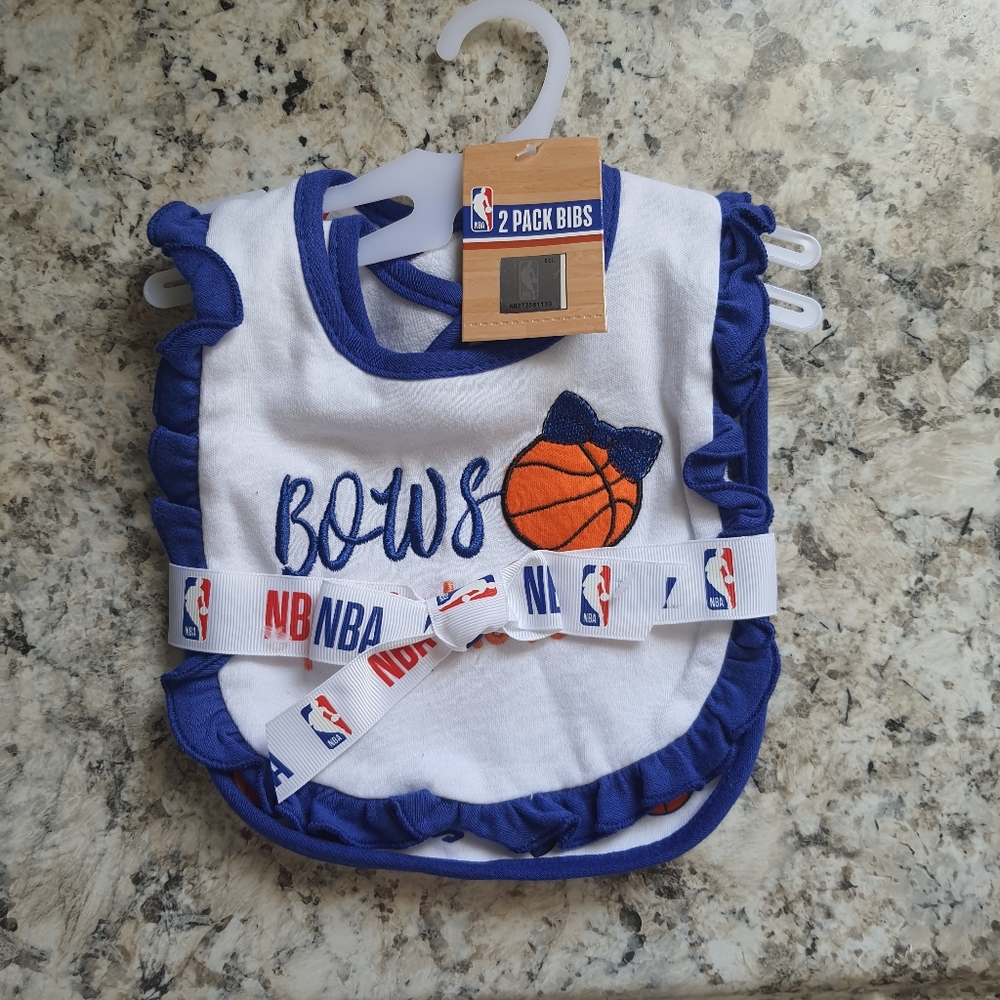 Bows & Basketball Knicks Baby Bibs